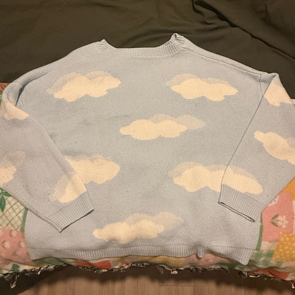 Light Blue Cloud Print Women's Sweater